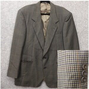 Vintage Gun Club Check Wool Tweed Sport Coat Mens 40R M Houndstooth Jacket Taupe